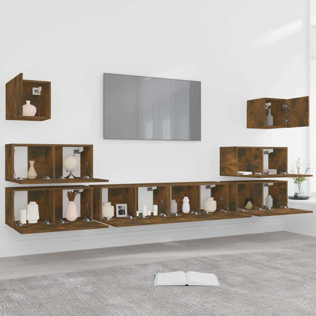 8-tlg. TV-Schrank-Set Räuchereiche Holzwerkstoff