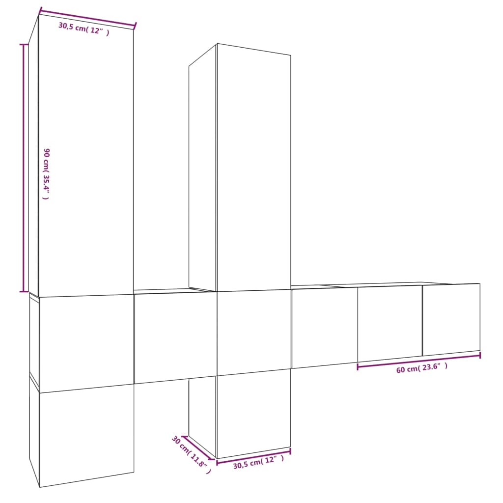 7-tlg. TV-Schrank-Set Braun Eichen-Optik Holzwerkstoff