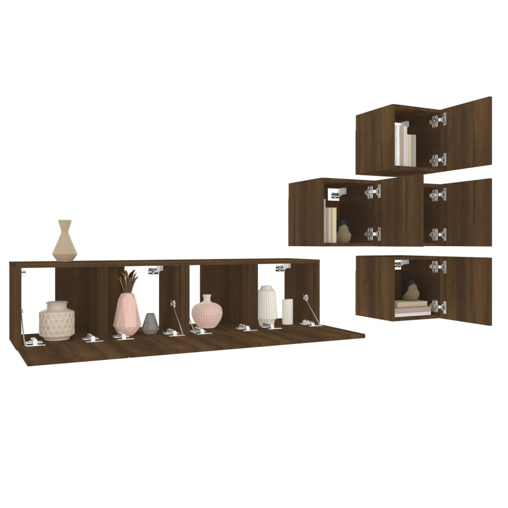 6-tlg. TV-Schrank-Set Braun Eichen-Optik Holzwerkstoff