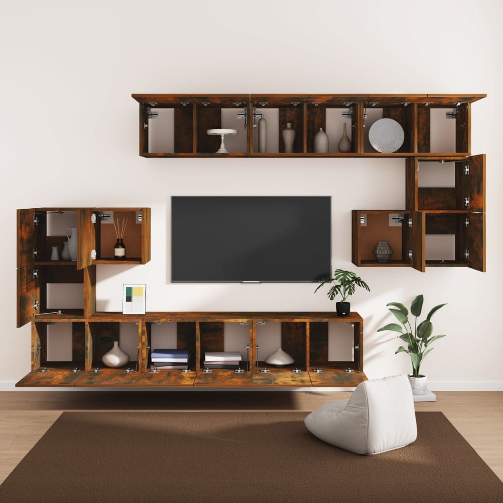 10-tlg. TV-Schrank-Set Räuchereiche Holzwerkstoff