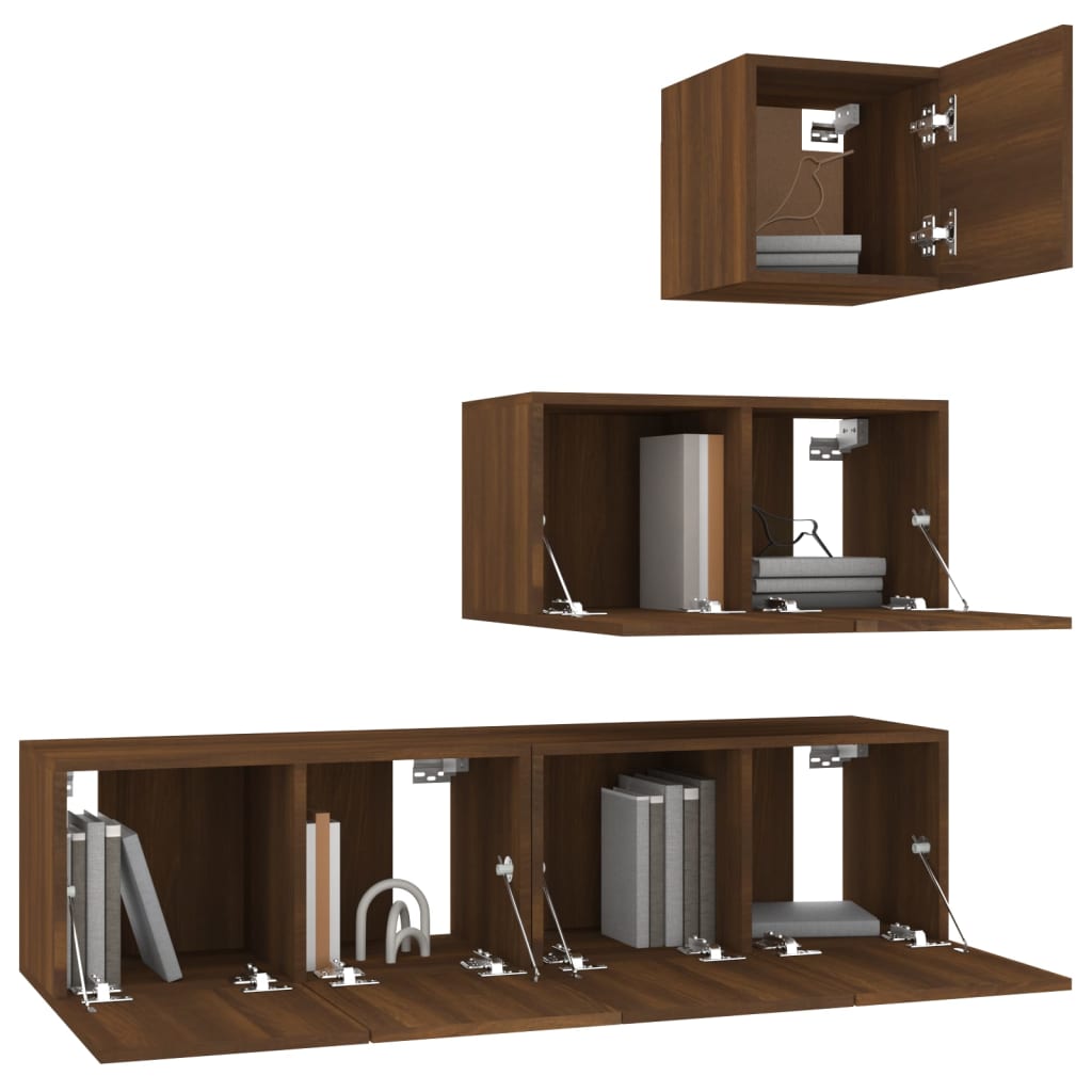 4-tlg. TV-Schrank-Set Braun Eichen-Optik Holzwerkstoff