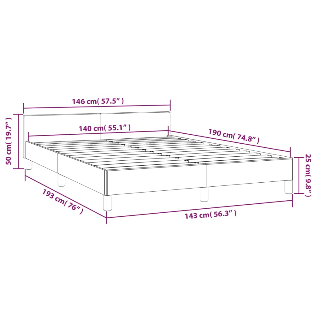 Bettgestell mit Kopfteil Hellgrau 140x190 cm Samt