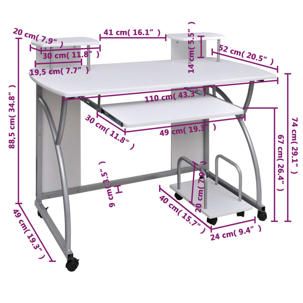 Computertisch Weiß 110x52x88,5 cm Holzwerkstoff