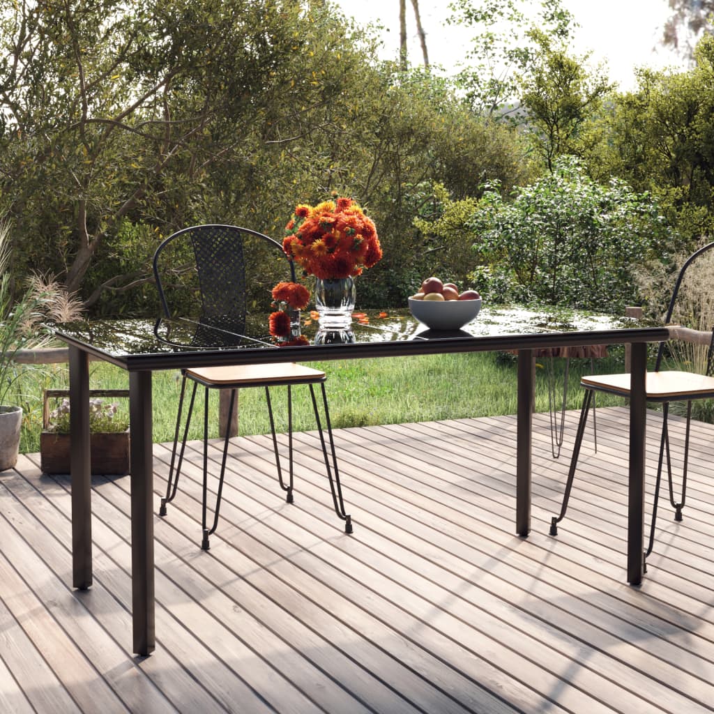 Garten-Esstisch Schwarz 160x80x74 cm Stahl und Hartglas