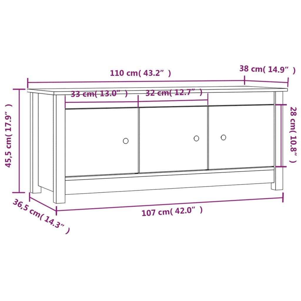 Schuhschrank Grau 110x38x45,5 cm Massivholz Kiefer