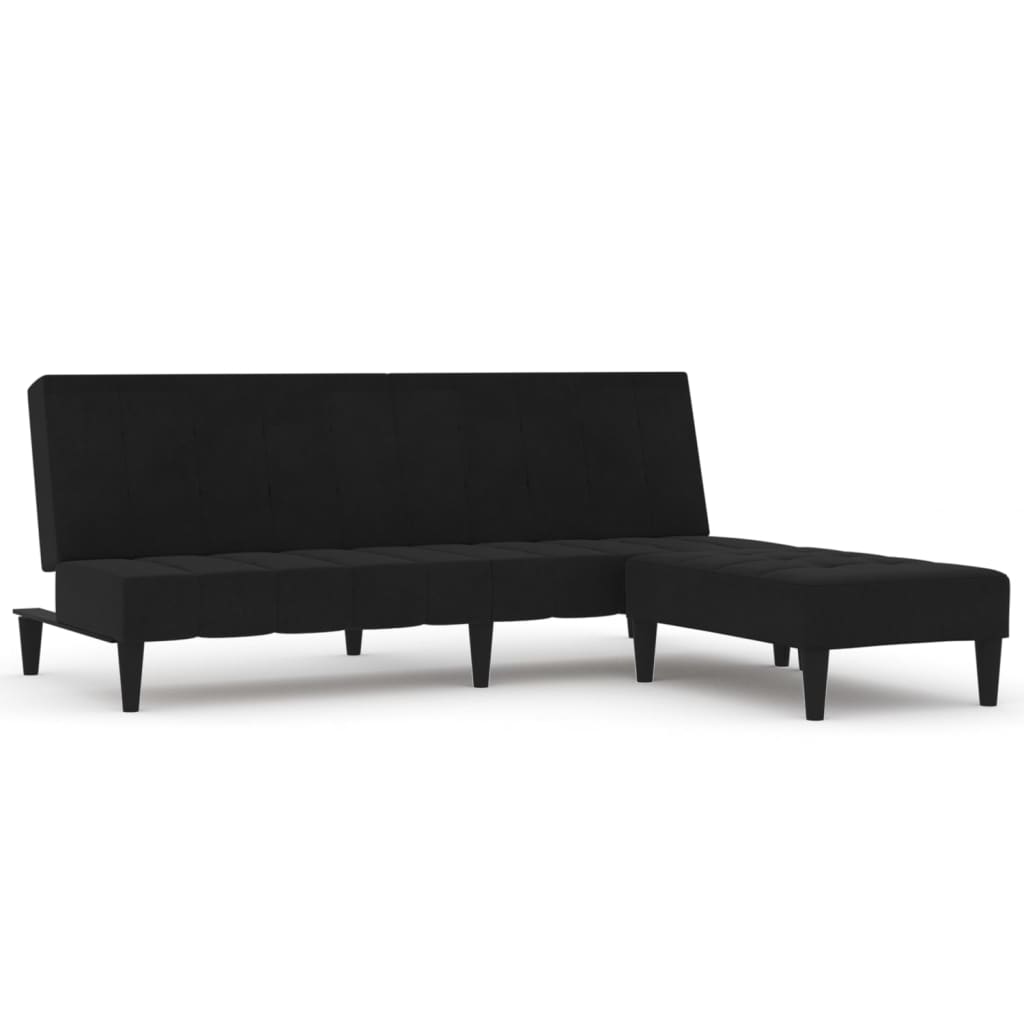 Schlafsofa 2-Sitzer mit Hocker Schwarz Mikrofasergewebe