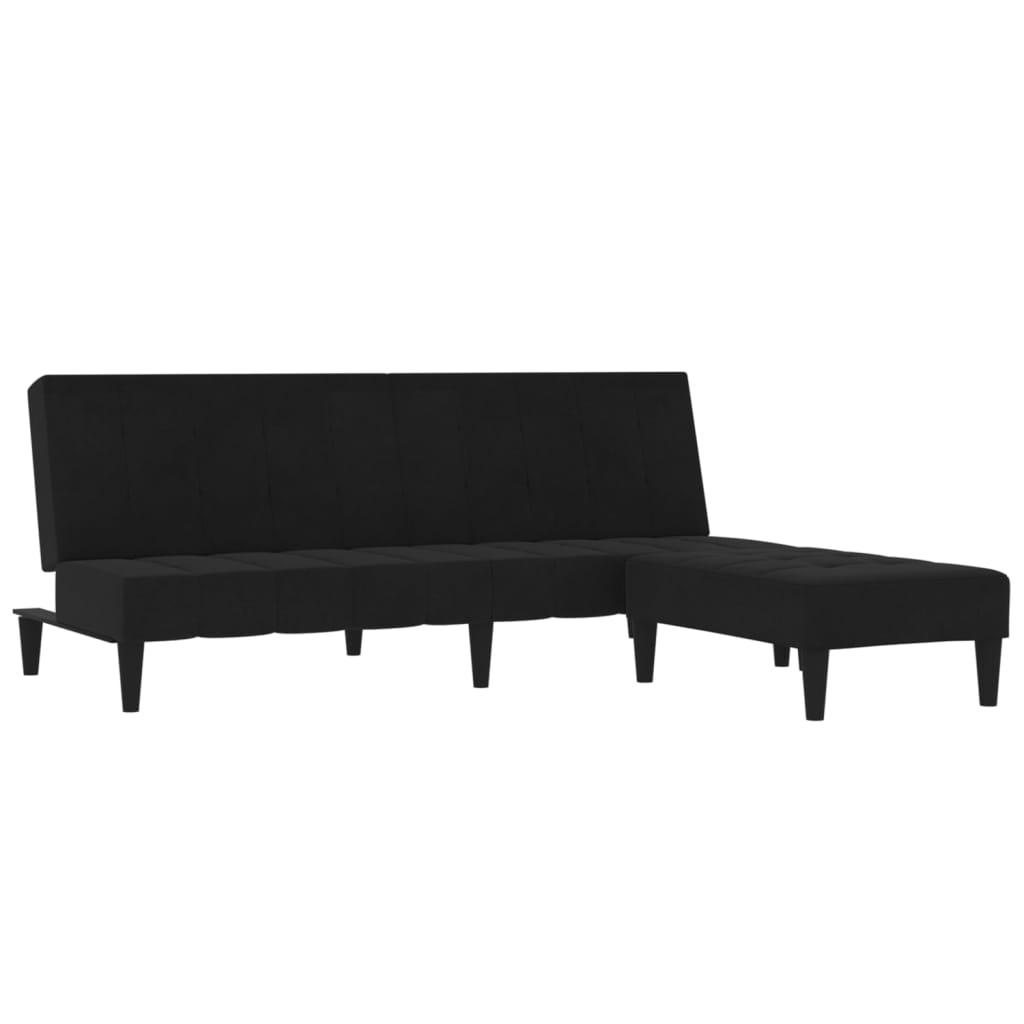 Schlafsofa 2-Sitzer mit Hocker Schwarz Mikrofasergewebe