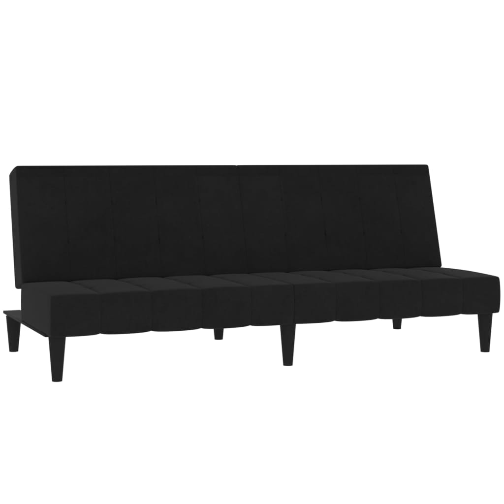 Schlafsofa 2-Sitzer mit Hocker Schwarz Mikrofasergewebe