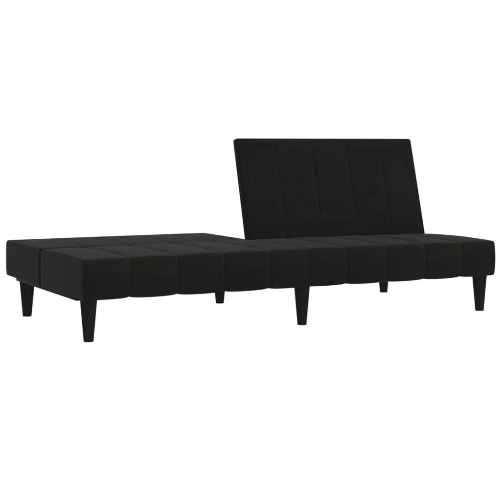 Schlafsofa 2-Sitzer mit Hocker Schwarz Mikrofasergewebe