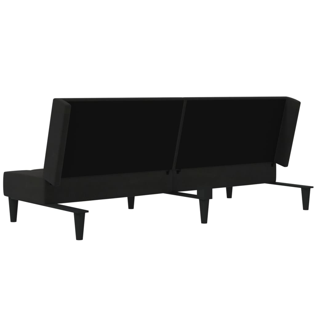 Schlafsofa 2-Sitzer mit Hocker Schwarz Mikrofasergewebe