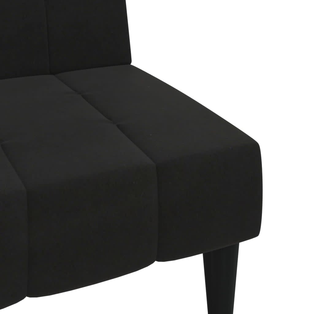 Schlafsofa 2-Sitzer mit Hocker Schwarz Mikrofasergewebe