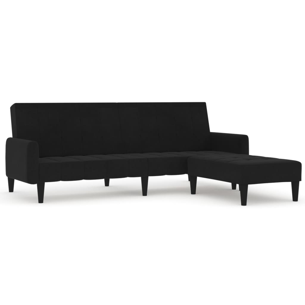 Schlafsofa 2-Sitzer mit Hocker Schwarz Mikrofasergewebe