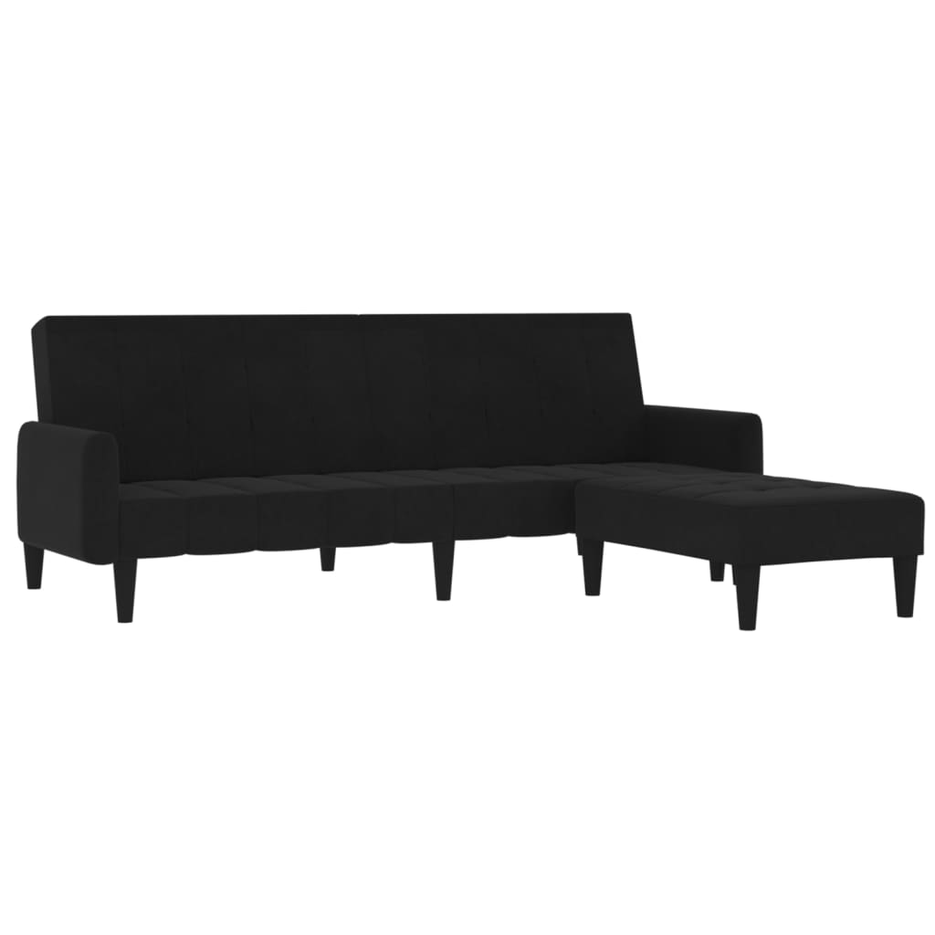 Schlafsofa 2-Sitzer mit Hocker Schwarz Mikrofasergewebe