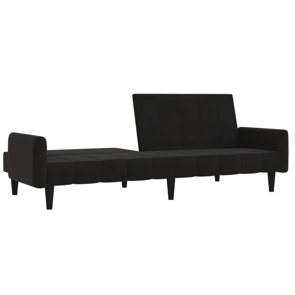 Schlafsofa 2-Sitzer mit Hocker Schwarz Mikrofasergewebe