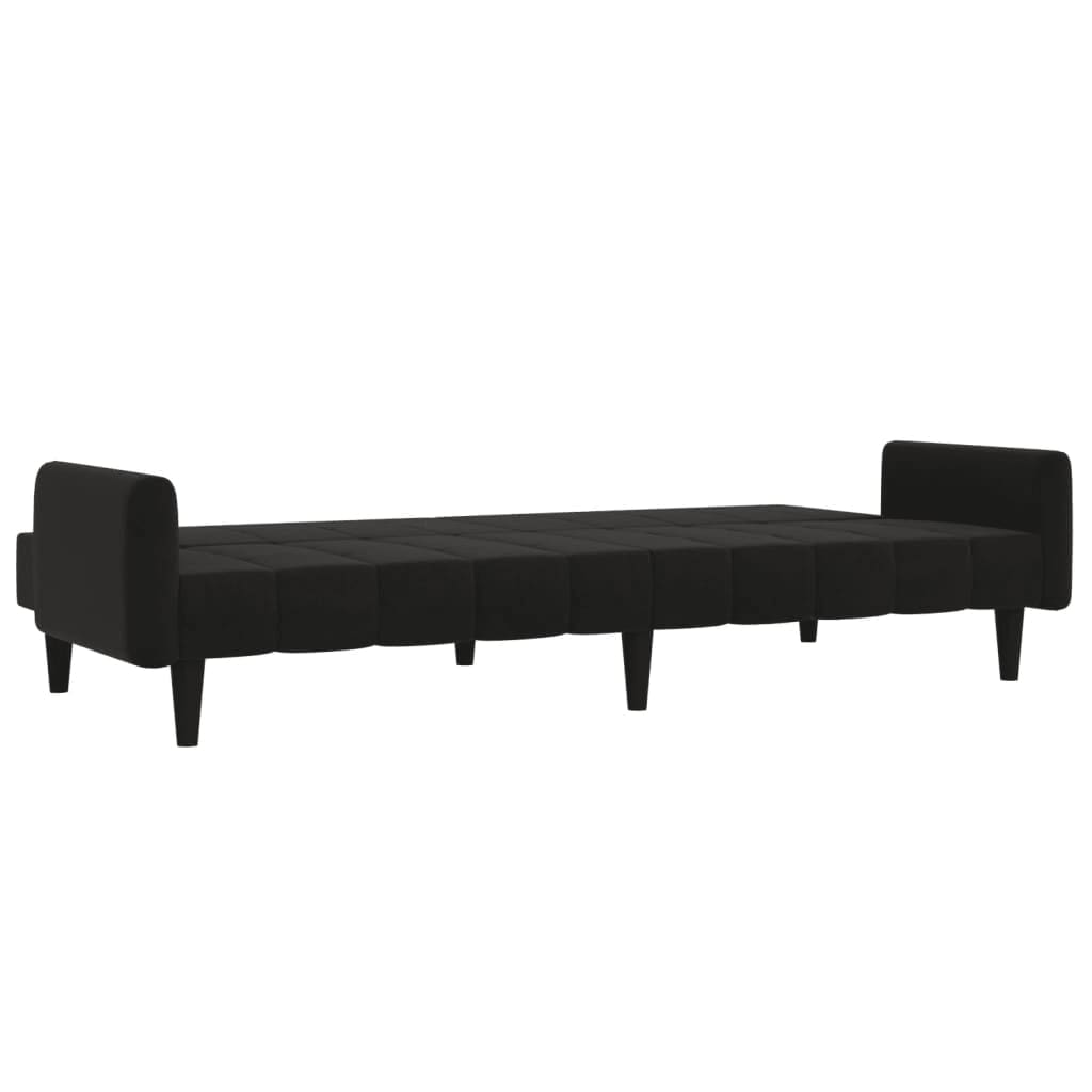 Schlafsofa 2-Sitzer mit Hocker Schwarz Mikrofasergewebe