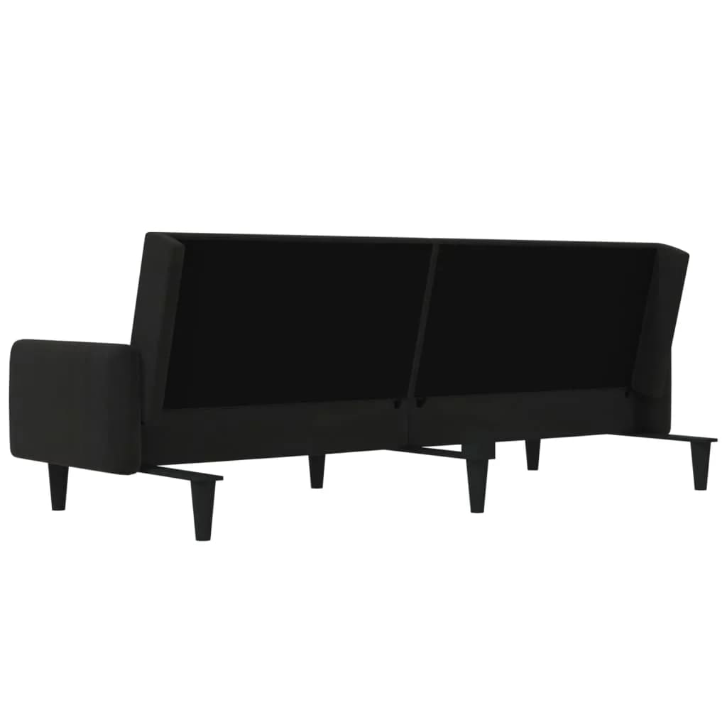 Schlafsofa 2-Sitzer mit Hocker Schwarz Mikrofasergewebe