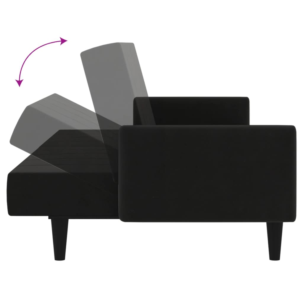 Schlafsofa 2-Sitzer mit Hocker Schwarz Mikrofasergewebe