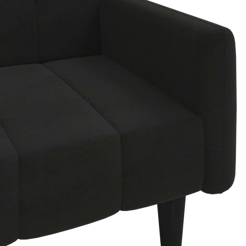 Schlafsofa 2-Sitzer mit Hocker Schwarz Mikrofasergewebe