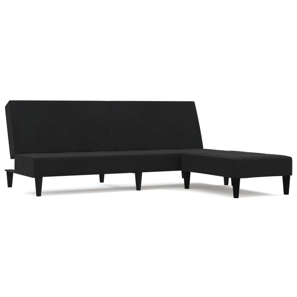 Schlafsofa 2-Sitzer mit Hocker Schwarz Mikrofasergewebe