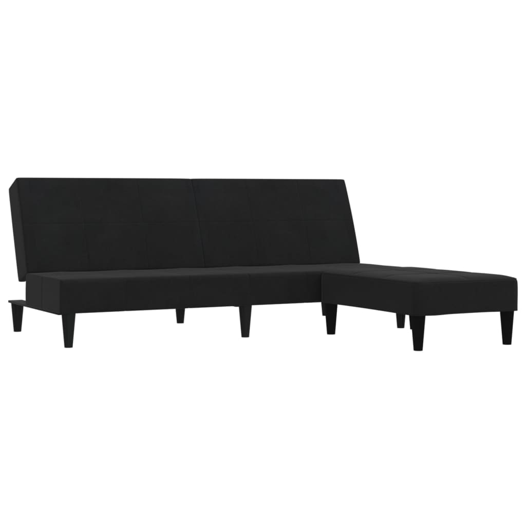 Schlafsofa 2-Sitzer mit Hocker Schwarz Mikrofasergewebe