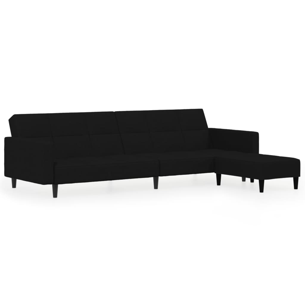 Schlafsofa 2-Sitzer mit Hocker Schwarz Mikrofasergewebe