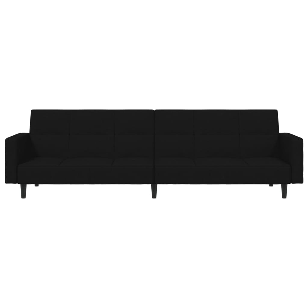 Schlafsofa 2-Sitzer mit Hocker Schwarz Mikrofasergewebe