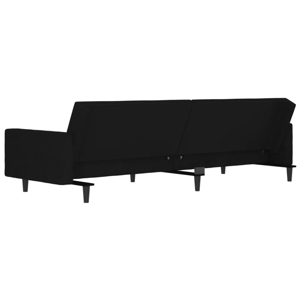 Schlafsofa 2-Sitzer mit Hocker Schwarz Mikrofasergewebe