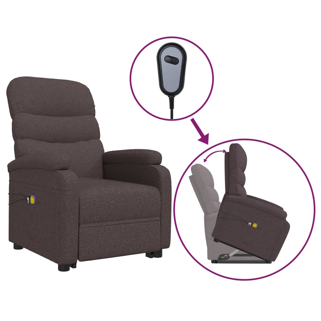 Massagesessel mit Aufstehhilfe Dunkelbraun Stoff