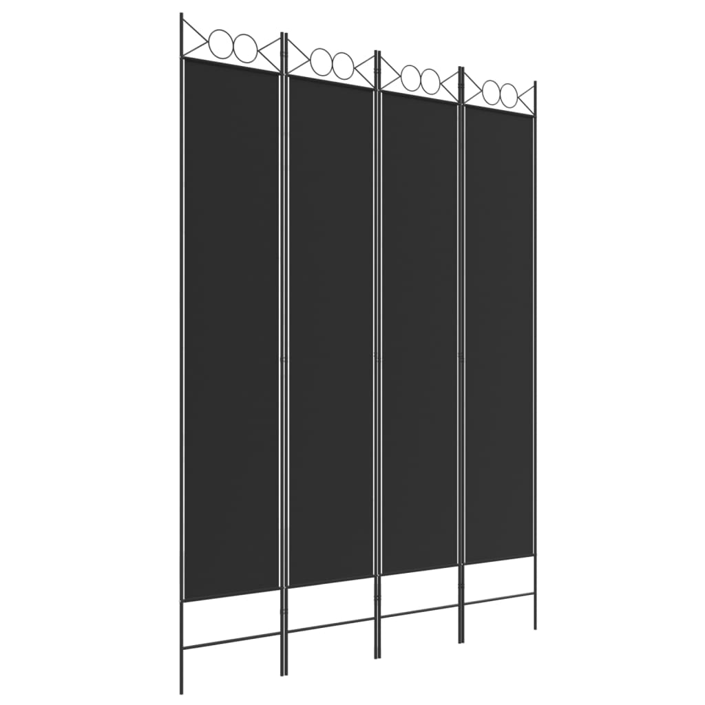 vidaXL 4-tlg. Paravent Schwarz 160x220 cm Stoff