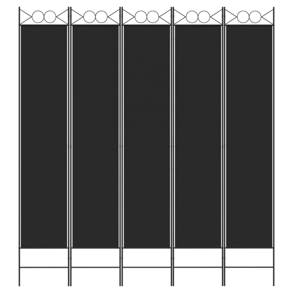 5-tlg. Paravent Schwarz 200x220 cm Stoff