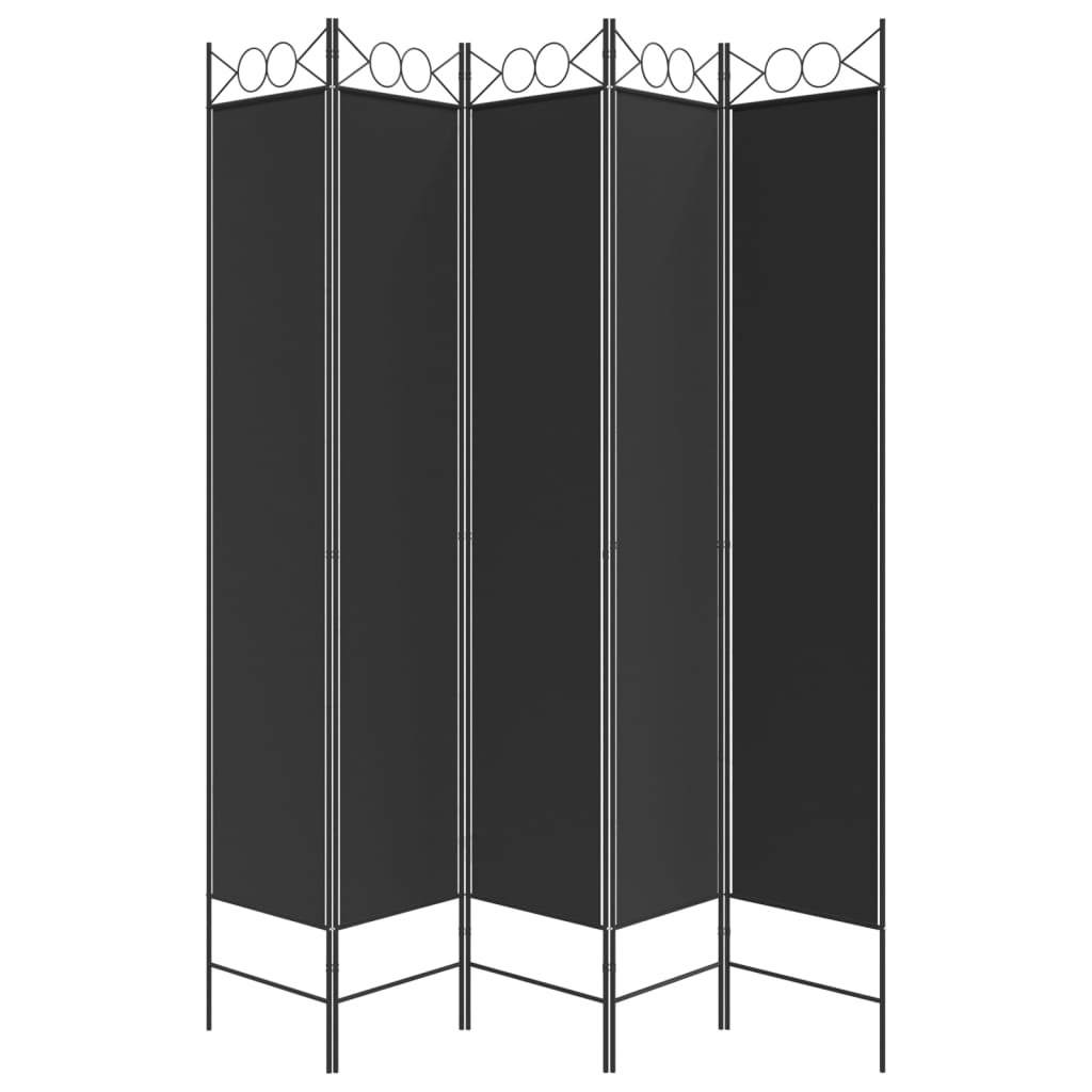 5-tlg. Paravent Schwarz 200x220 cm Stoff