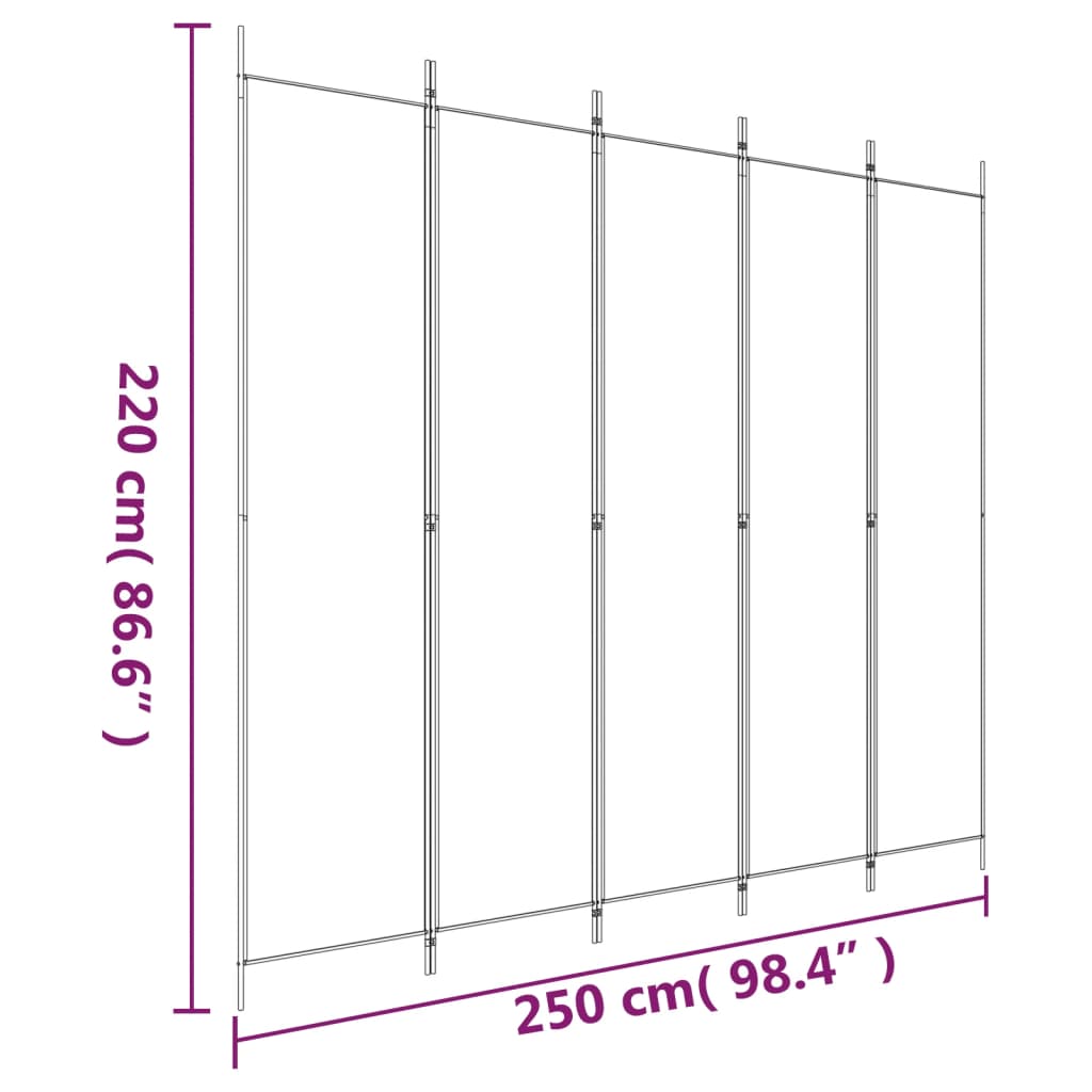 vidaXL 5-tlg. Paravent Weiß 250x220 cm Stoff