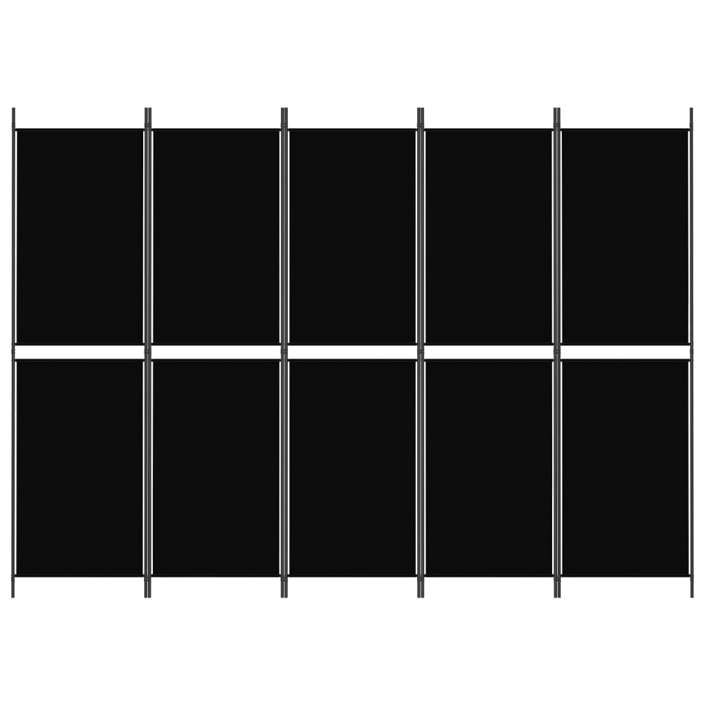 5-tlg. Paravent Schwarz 250x180 cm Stoff