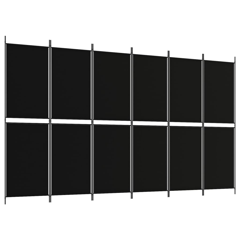 6-tlg. Paravent Schwarz 300x180 cm Stoff