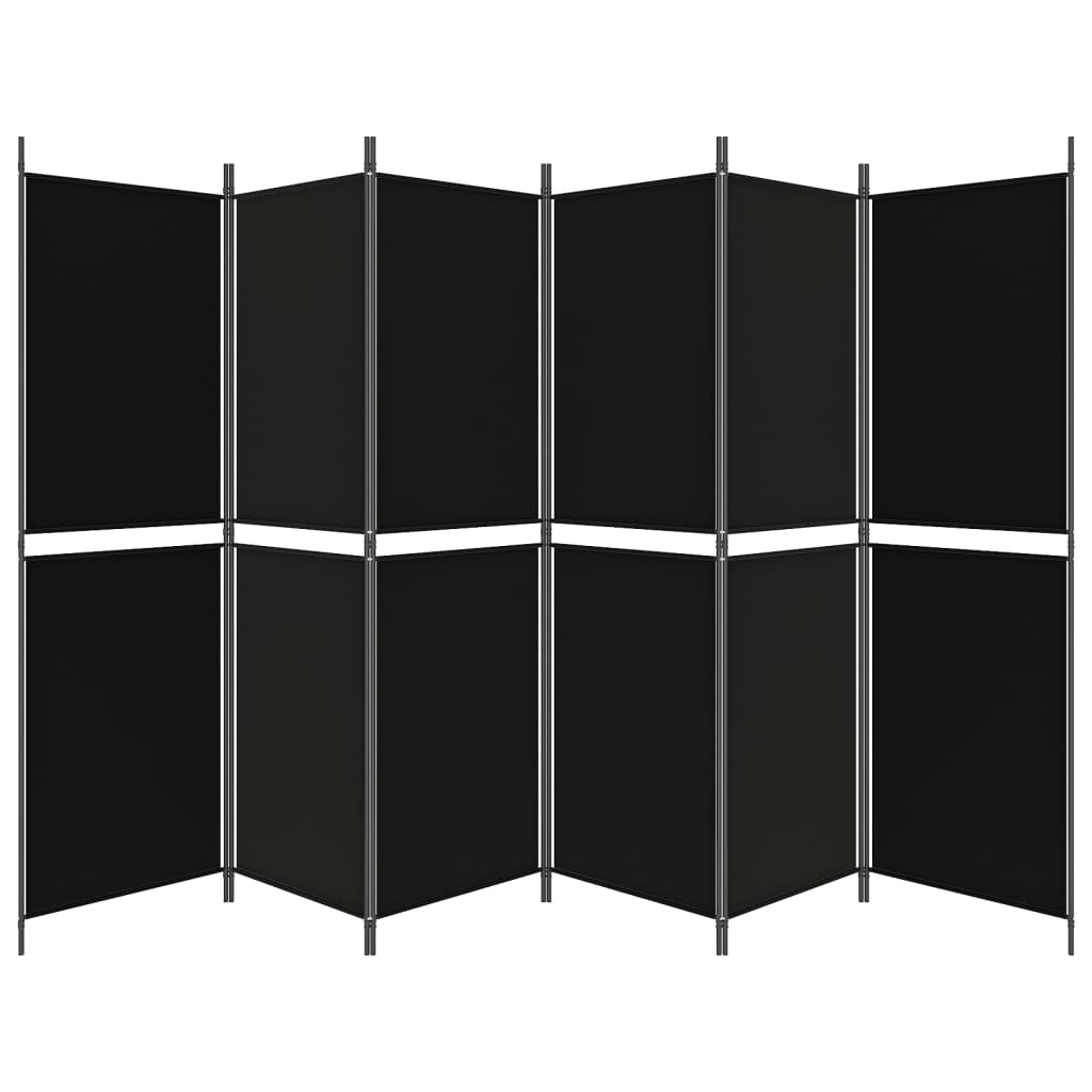 6-tlg. Paravent Schwarz 300x180 cm Stoff