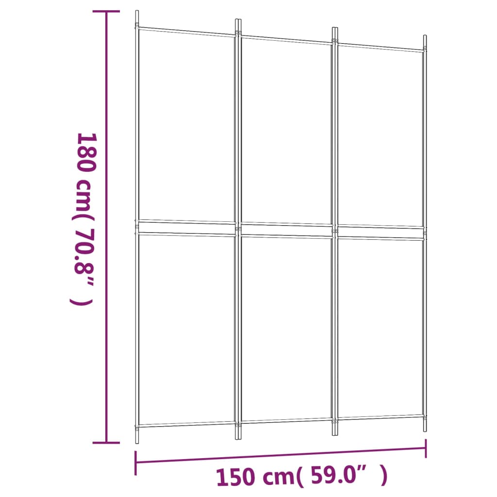 3-tlg. Paravent Schwarz 150x200 cm Stoff
