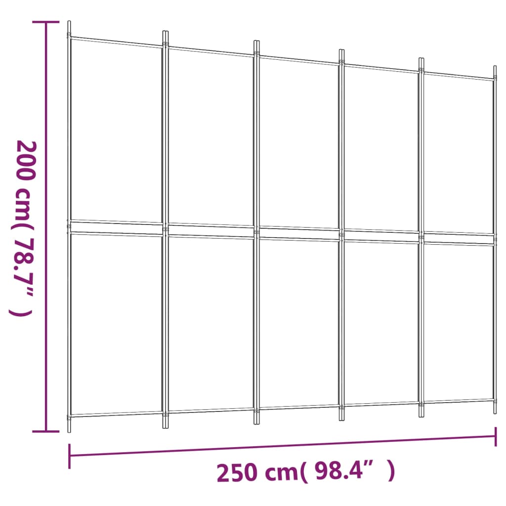 5-tlg. Paravent Anthrazit 250x200 cm Stoff