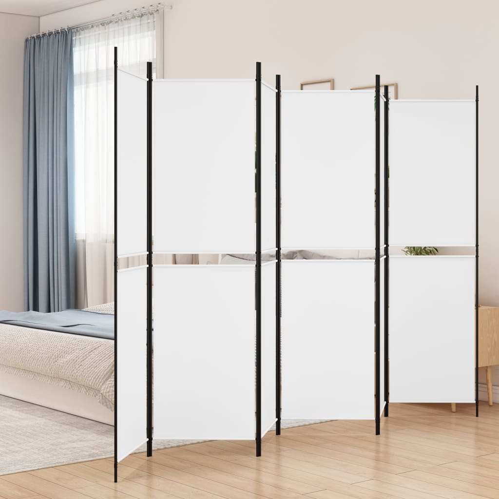 6-tlg. Paravent Weiß 300x200 cm Stoff