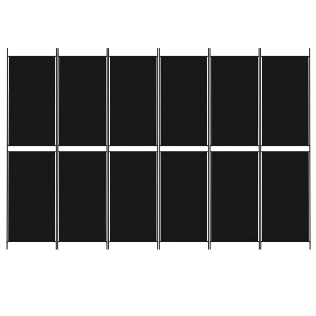 6-tlg. Paravent Schwarz 300x200 cm Stoff