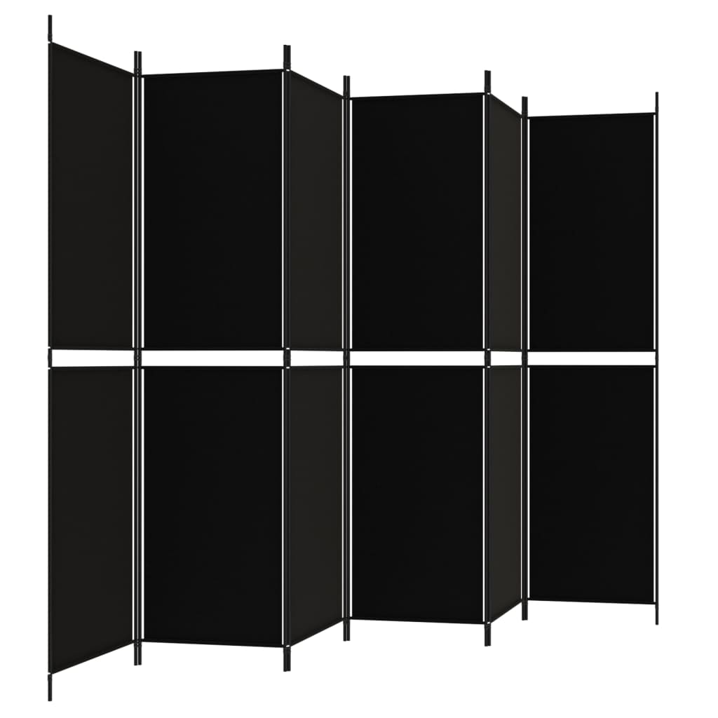 6-tlg. Paravent Schwarz 300x200 cm Stoff