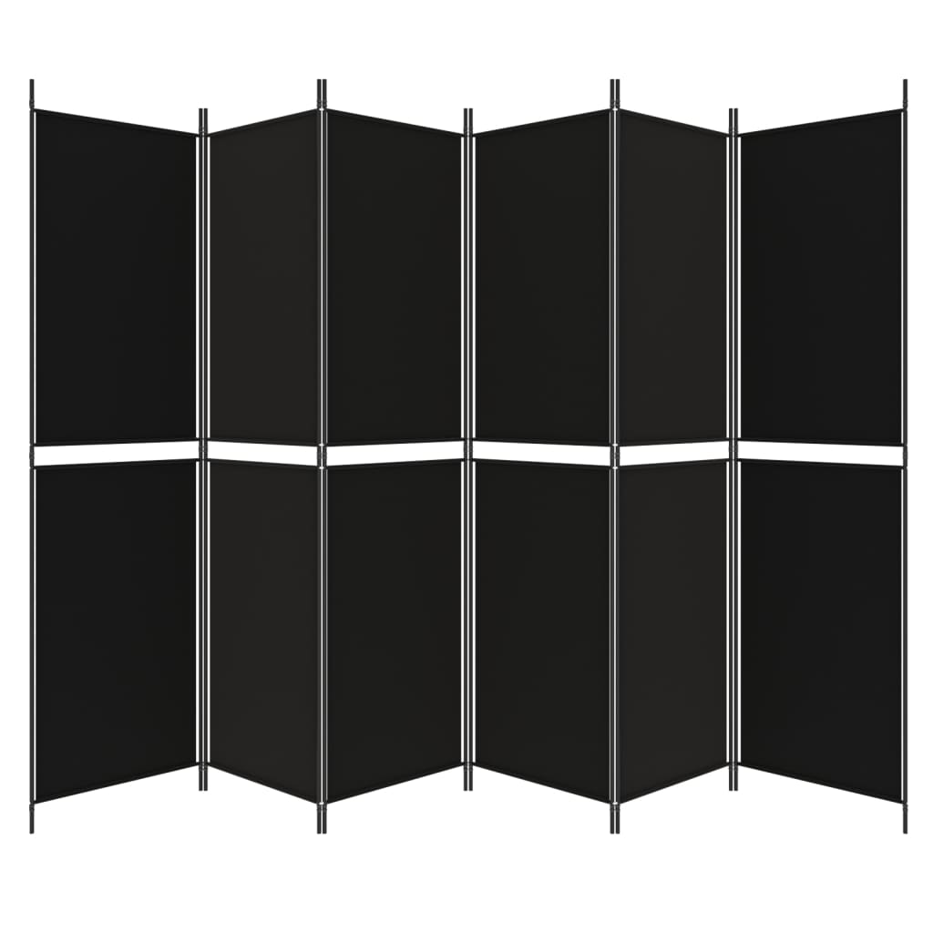 6-tlg. Paravent Schwarz 300x200 cm Stoff