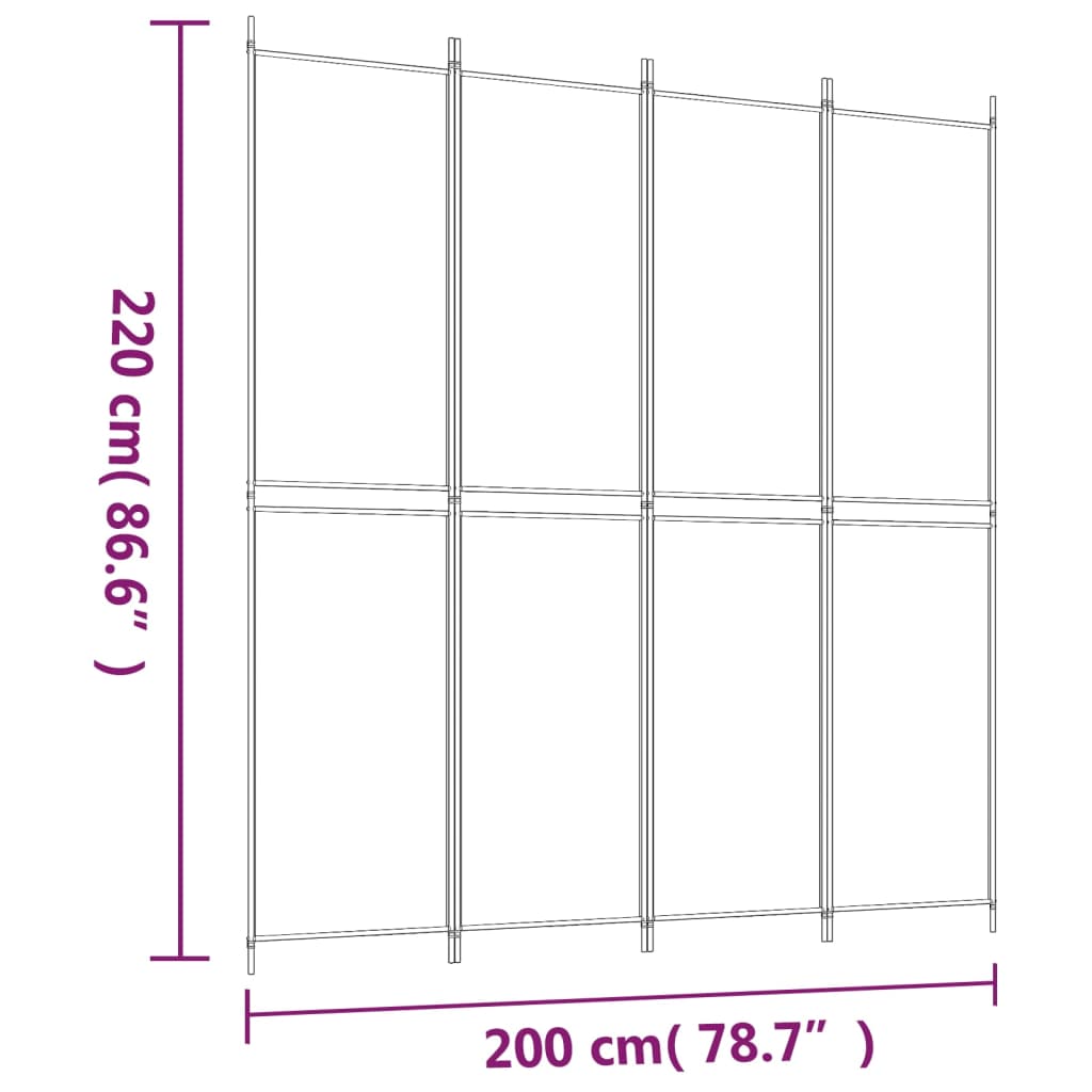 4-tlg. Paravent Weiß 200x220 cm Stoff