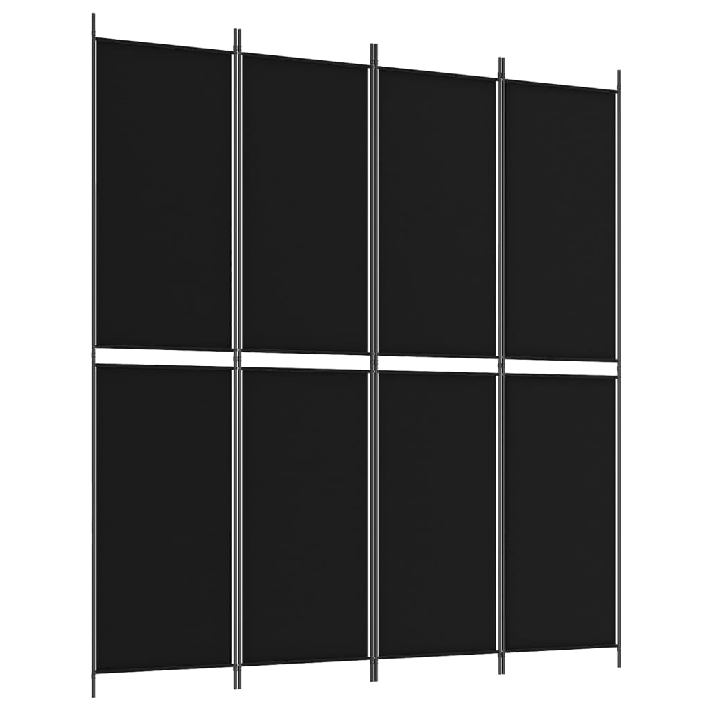 4-tlg. Paravent Schwarz 200x220 cm Stoff