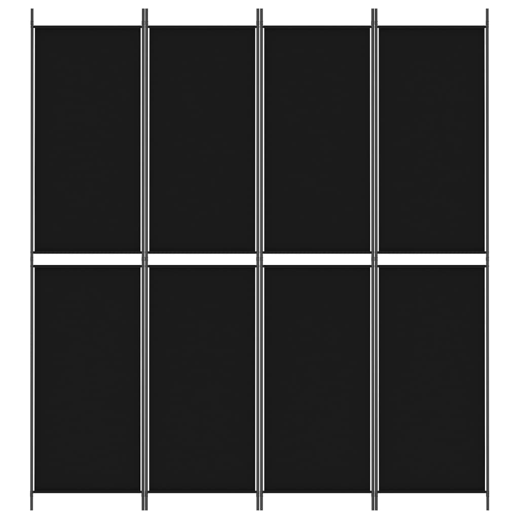 4-tlg. Paravent Schwarz 200x220 cm Stoff