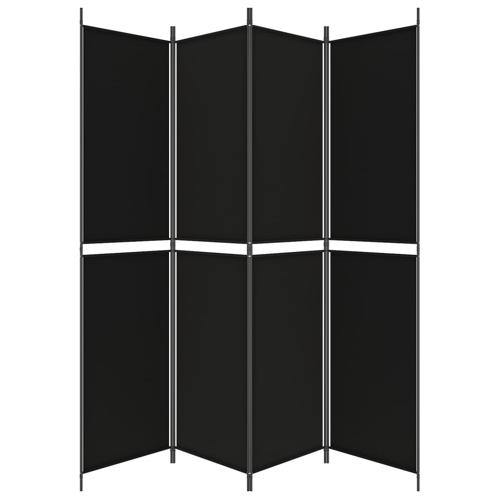 4-tlg. Paravent Schwarz 200x220 cm Stoff