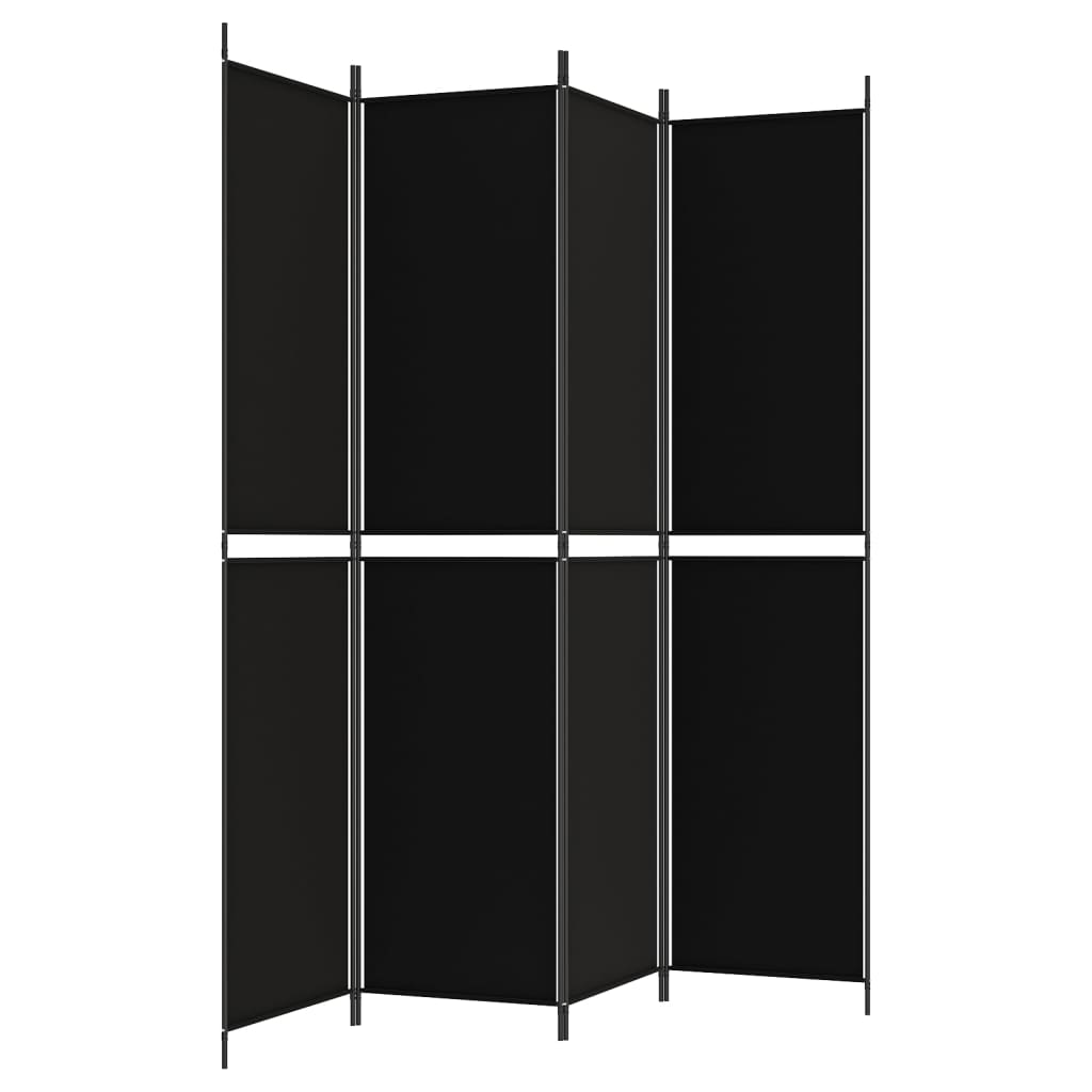 4-tlg. Paravent Schwarz 200x220 cm Stoff
