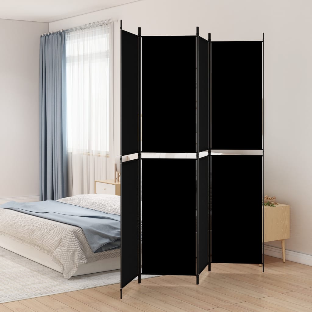 4-tlg. Paravent Schwarz 200x220 cm Stoff