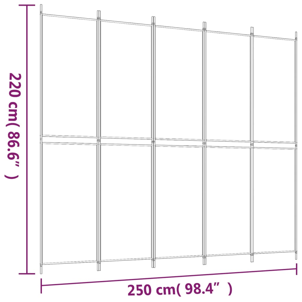 5-tlg. Paravent Braun 250x220 cm Stoff
