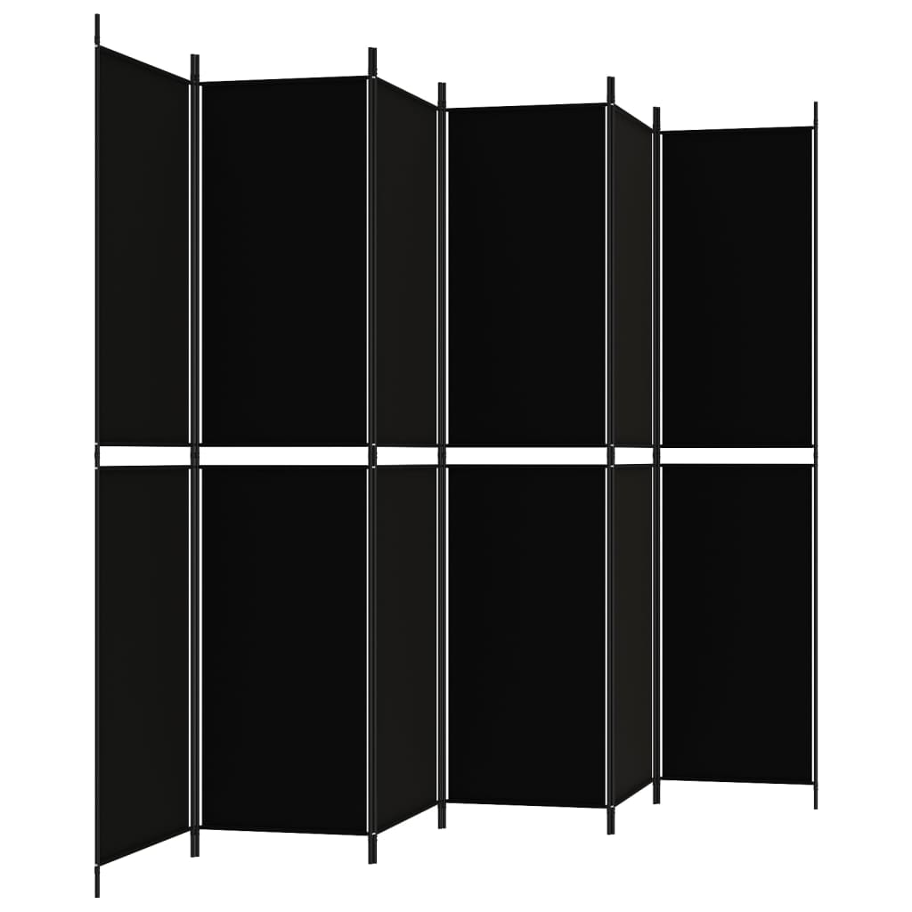 6-tlg. Paravent Schwarz 300x220 cm Stoff