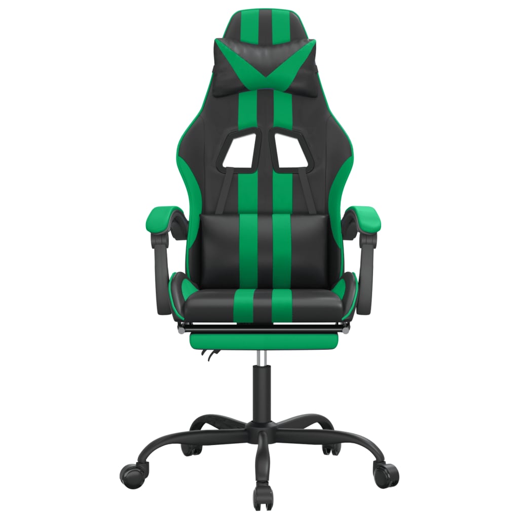 Gaming-Stuhl mit Fußstütze Drehbar Schwarz & Grün Kunstleder